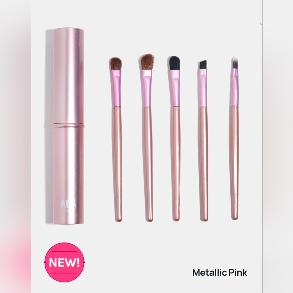 Metallic Pink 5-Piece Eye Brush Set with Travel Case BNIB